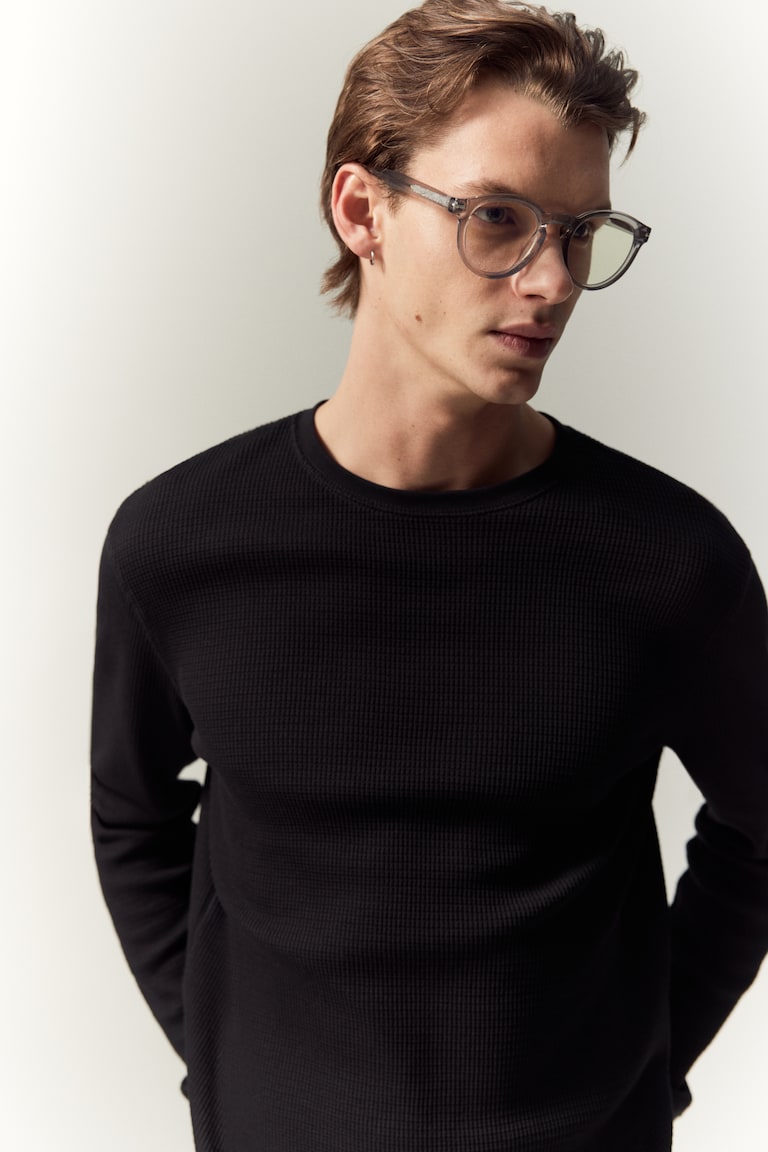 H&M Shirt aus Waffeljersey in Slim Fit Große Rabatte