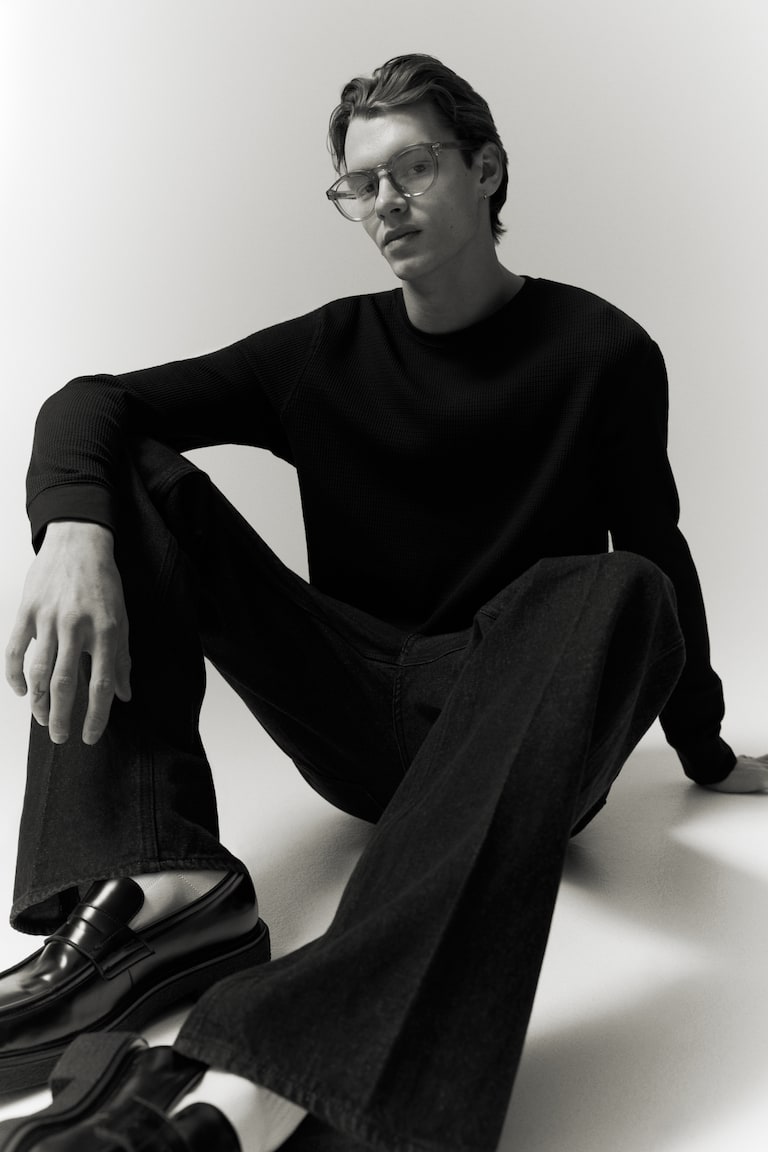 H&M Shirt aus Waffeljersey in Slim Fit Große Rabatte