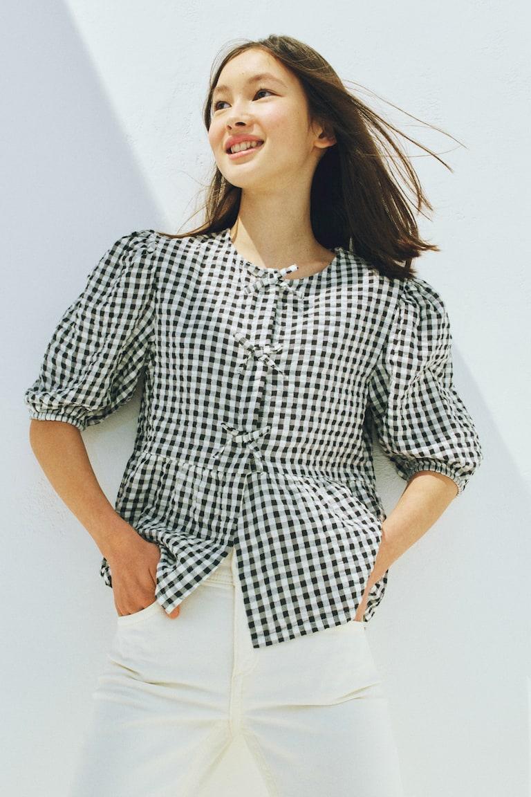 H&M Peplumbluse aus Baumwoll-Seersucker