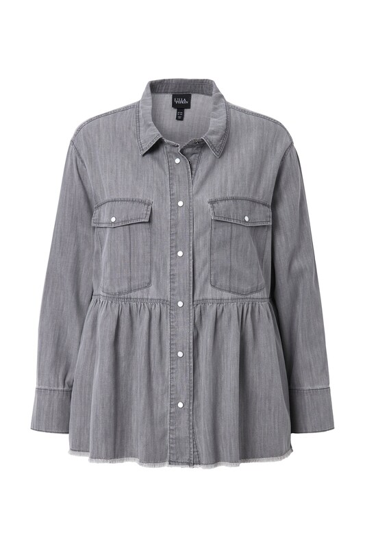 Ulla Popken Ulla Popken Bluse in Grey Denim Neueste Mode