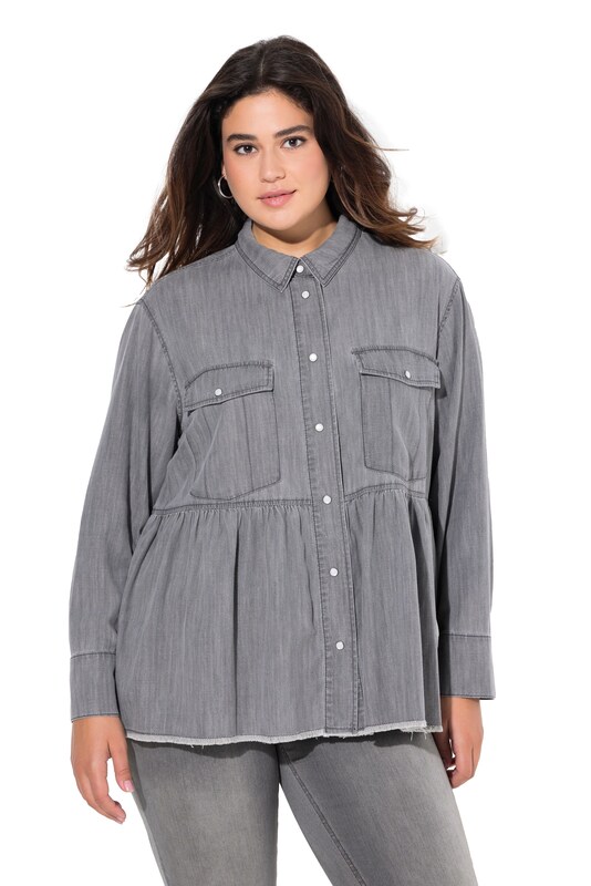 Ulla Popken Ulla Popken Bluse in Grey Denim Neueste Mode