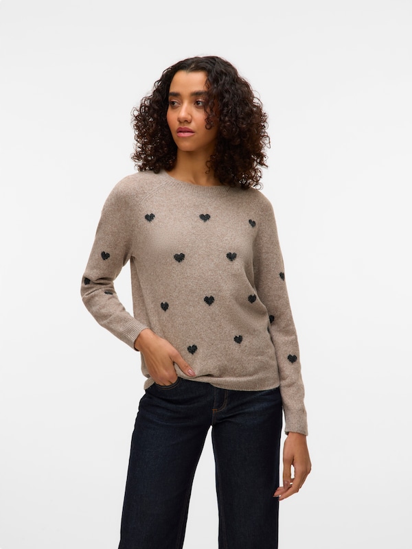 VERO MODA VERO MODA Pullover 'VMDOFFY INTARSIA' in Taupe Saisonschlussverkauf