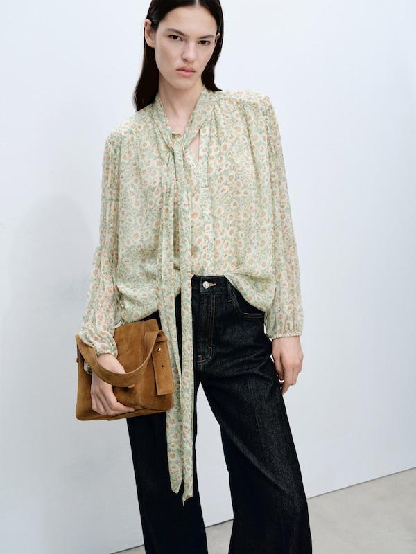 MANGO MANGO Bluse 'BELLE' in Hellgrün Große Rabatte