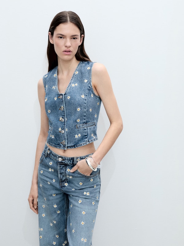 MANGO MANGO Weste 'MASSY' in Blue Denim Sonderangebote