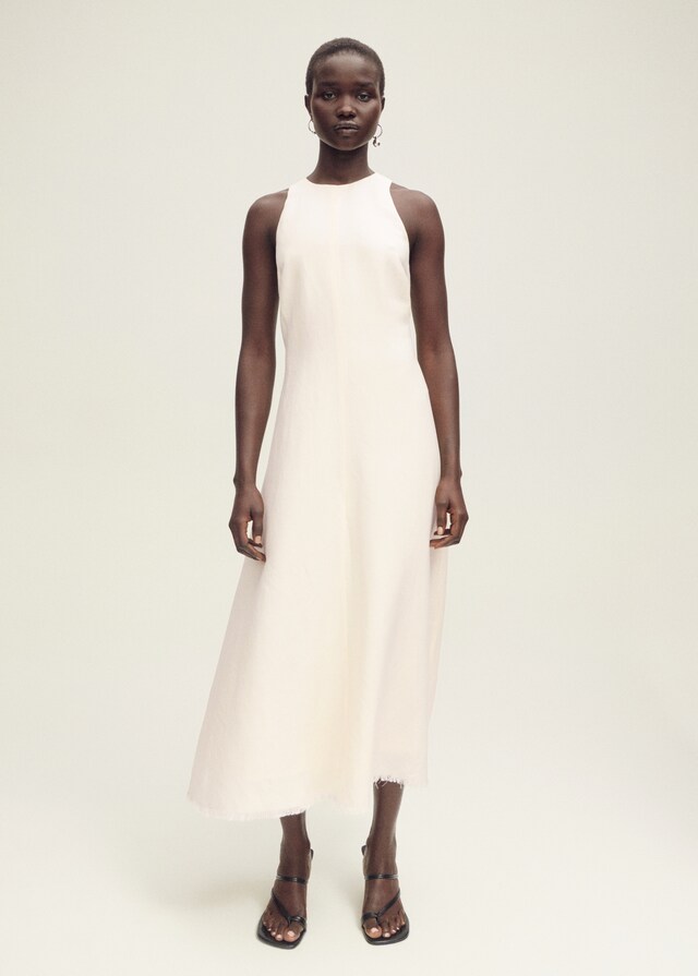Mango Leinenkleid mit ausgefranstem Saum Verkauf