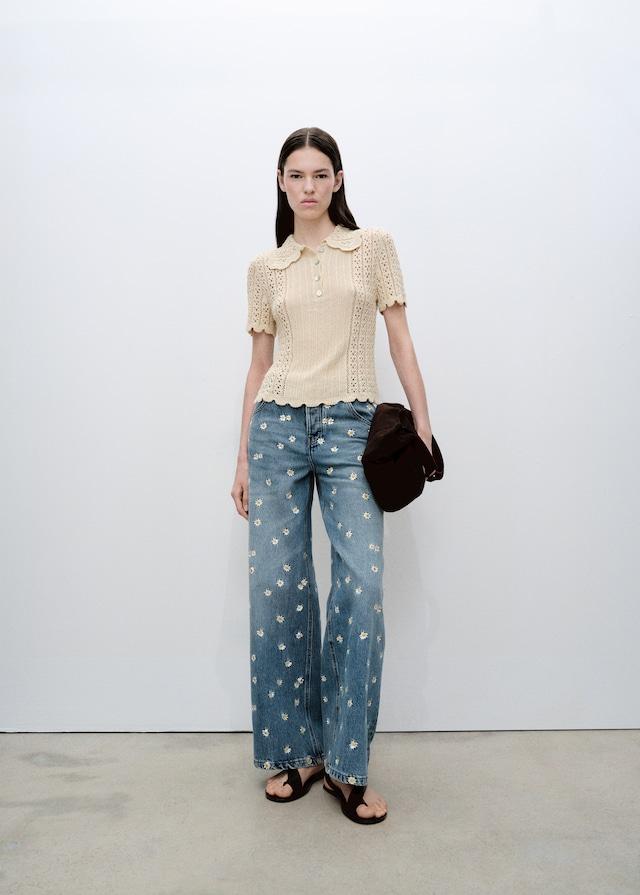 Mango Jeans wideleg mit Blumenstickerei Fabrik Onlineshop