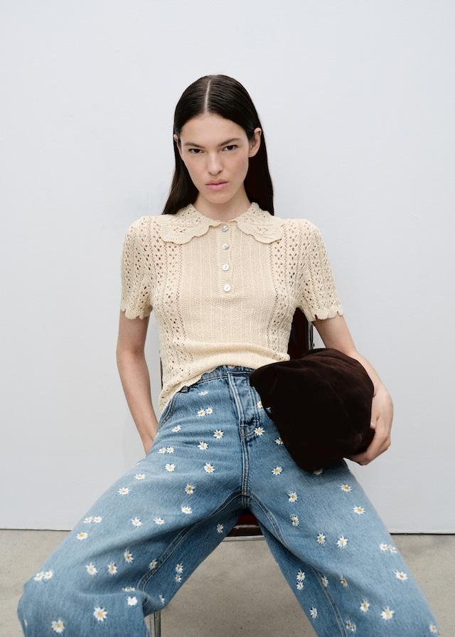 Mango Jeans wideleg mit Blumenstickerei Fabrik Onlineshop