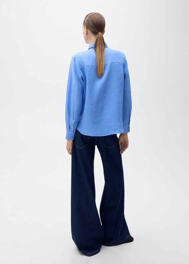 Mango Leinen-Hemdbluse mit Tasche Top Angebot