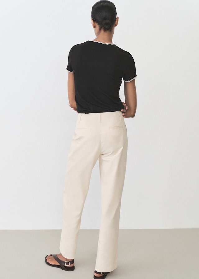 Mango Baumwoll-T-Shirt mit Kontrastborten Discount Store für neue Produkte