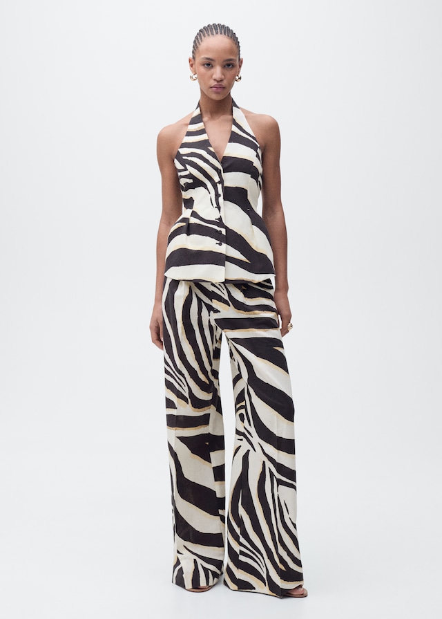 Mango Weste aus Leinengemisch mit Zebra-Motiv Black Friday Preise