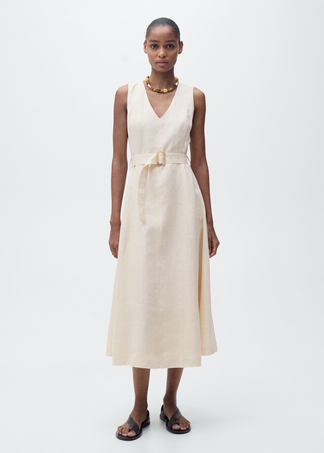 Mango Leinenkleid mit Gürtel Sonderangebot