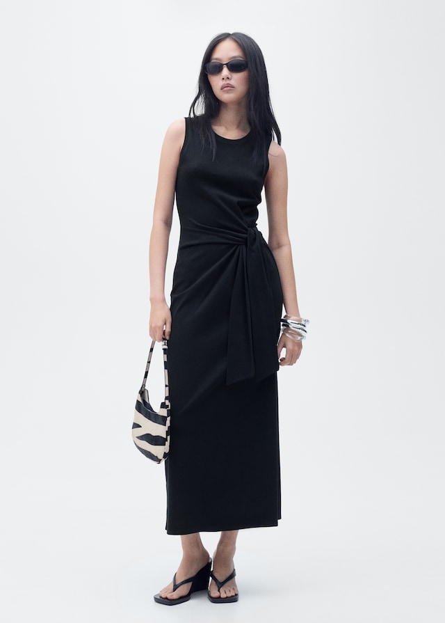 Mango Midikleid aus Baumwolle mit Knotendetail Flash Sale
