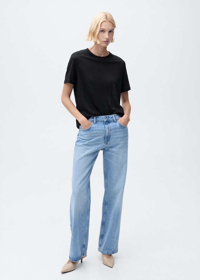 Mango Kurzärmliges Leinen-T-Shirt Super Rabatt