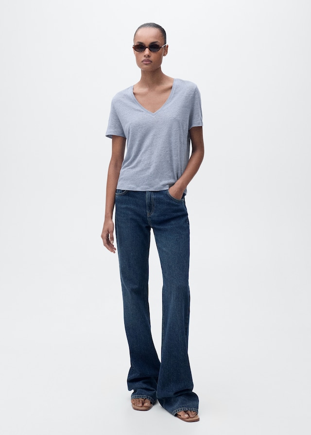 Mango Leinen-T-Shirt mit V-Ausschnitt Riesige Rabatte