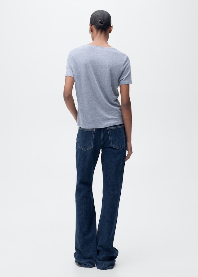 Mango Leinen-T-Shirt mit V-Ausschnitt Riesige Rabatte