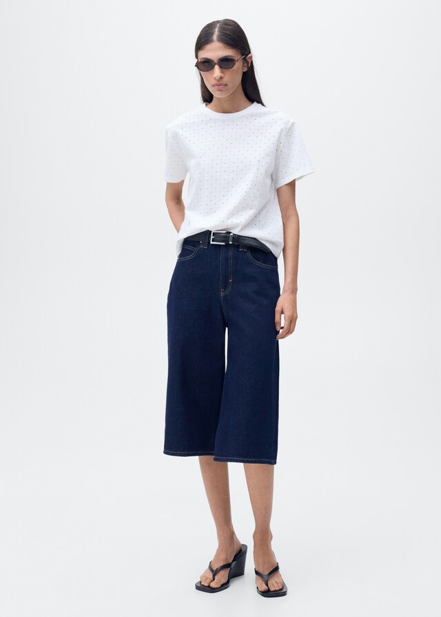 Mango Besticktes T-Shirt mit Ajourmuster Fabrikladen