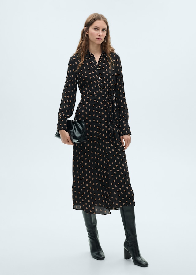 Mango Polka-Dots-Hemdblusenkleid mit Knotendetail Sonderangebot
