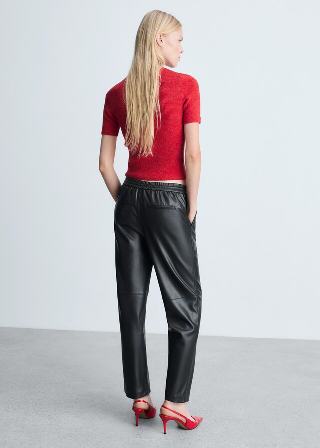 Mango Hose mit Stretchbund und Leder-Effekt Heißer Verkauf