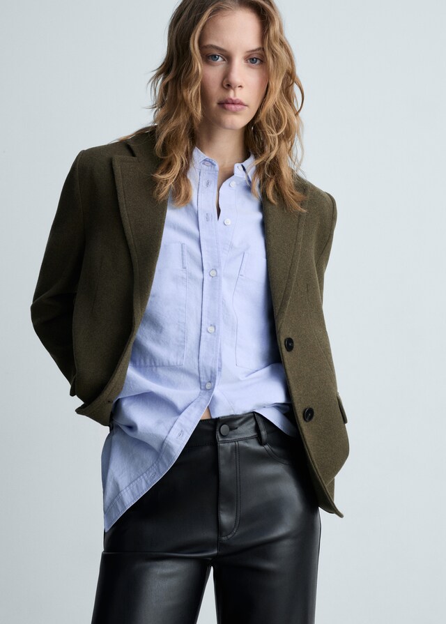 Mango Gerade Hose mit Leder-Effekt Top Angebot