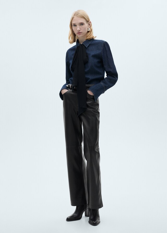 Mango Gerade Hose mit Leder-Effekt Online Outlet