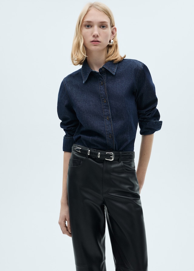 Mango Gerade Hose mit Leder-Effekt Online Outlet