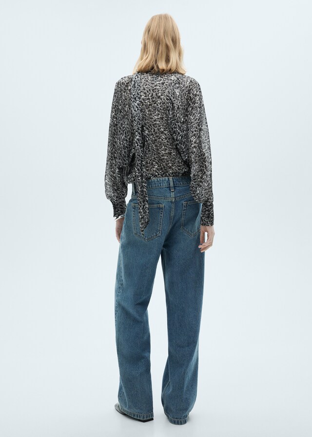 Mango Bluse in Leo-Optik mit Schleifenkragen Räumungsverkauf