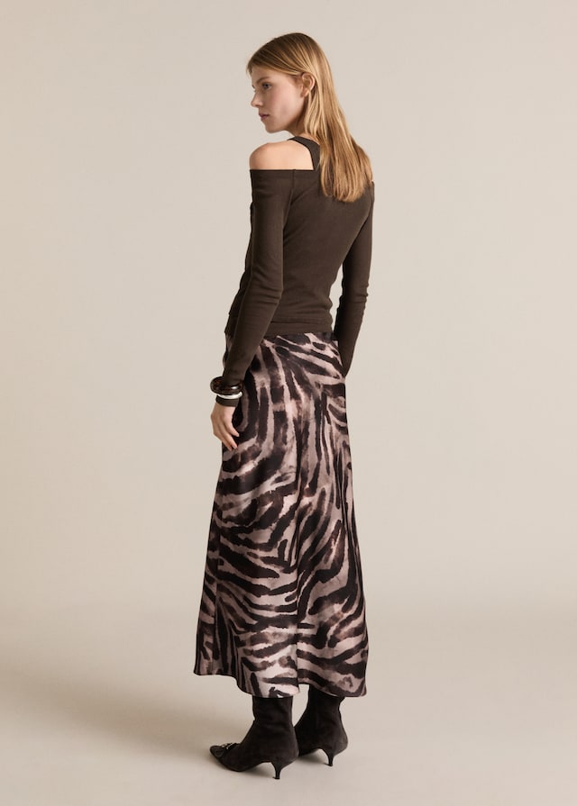 Mango Langer Satinrock mit Zebramotiv Neueste Stile