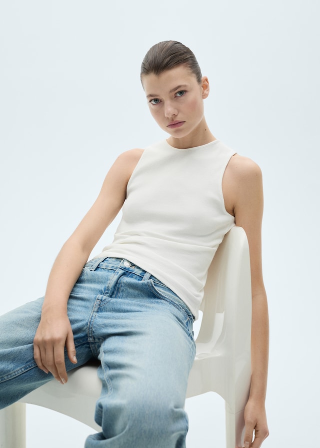 Mango Baumwoll-Top mit Rippmuster Zeitbegrenzte Promotion