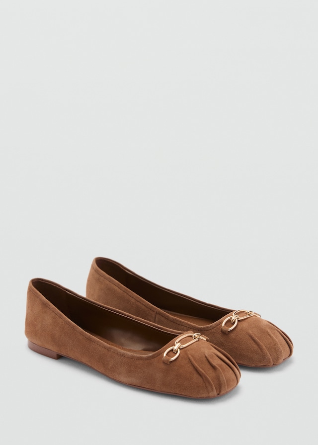 Mango Leder-Ballerinas mit Gliederkettendetail Sonderangebot