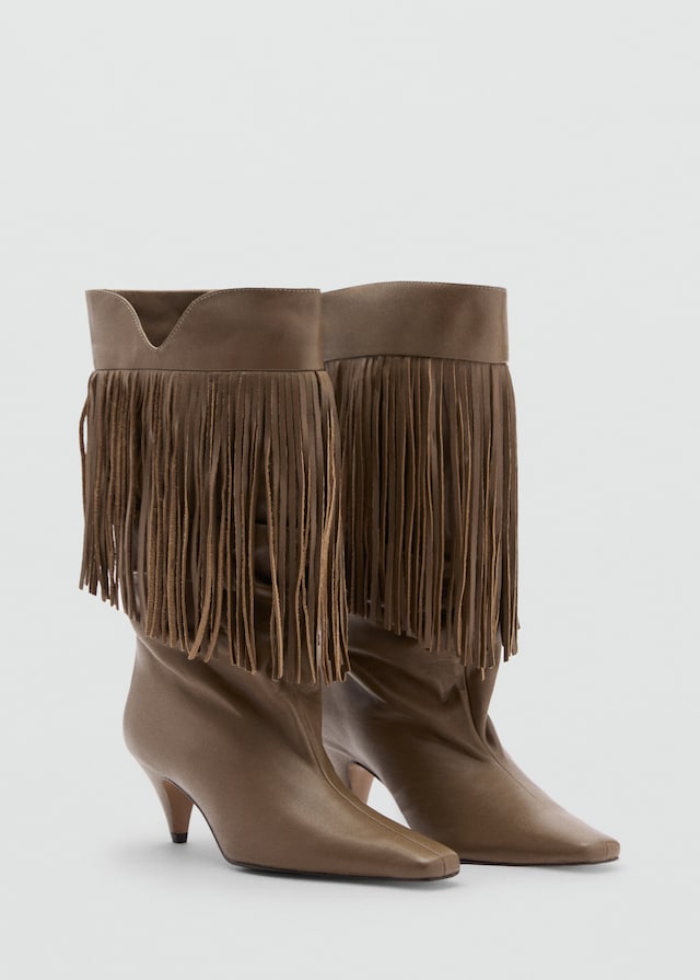 Mango Lederstiefelette mit Fransenabsatz Kauf eins, bekomm eins gratis