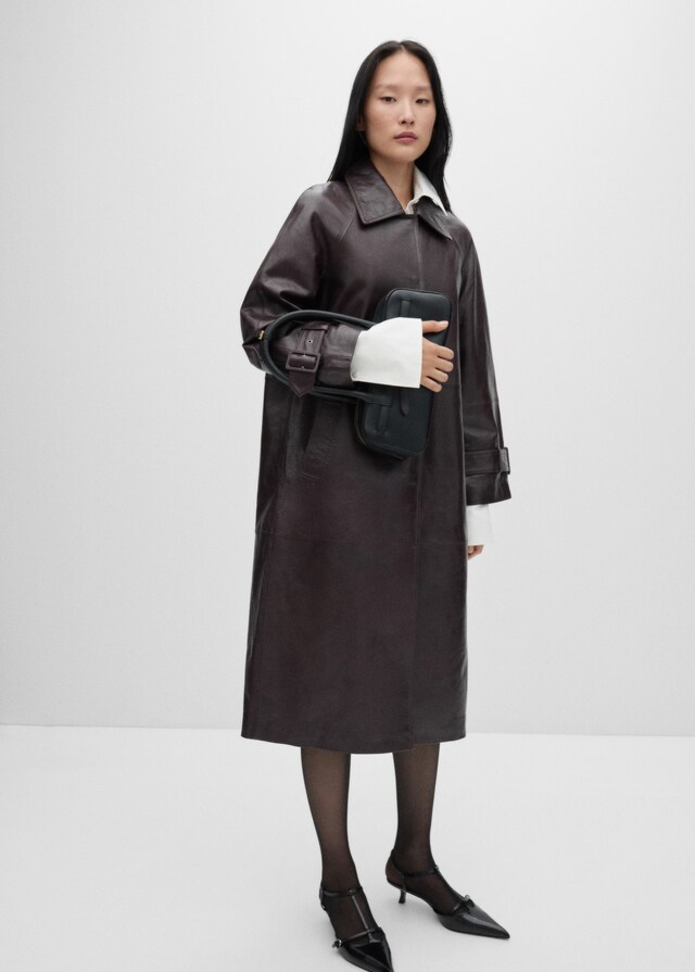 Mango Oversized-Mantel aus 100 % Leder Sonderangebote