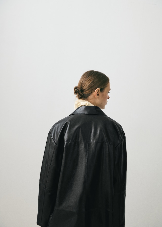 Mango Oversized-Lederjacke mit Taschen Im Verkauf