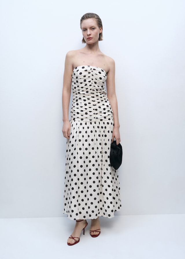 Mango Polka-Dots-Kleid mit drapiertem Oberteil Outlet