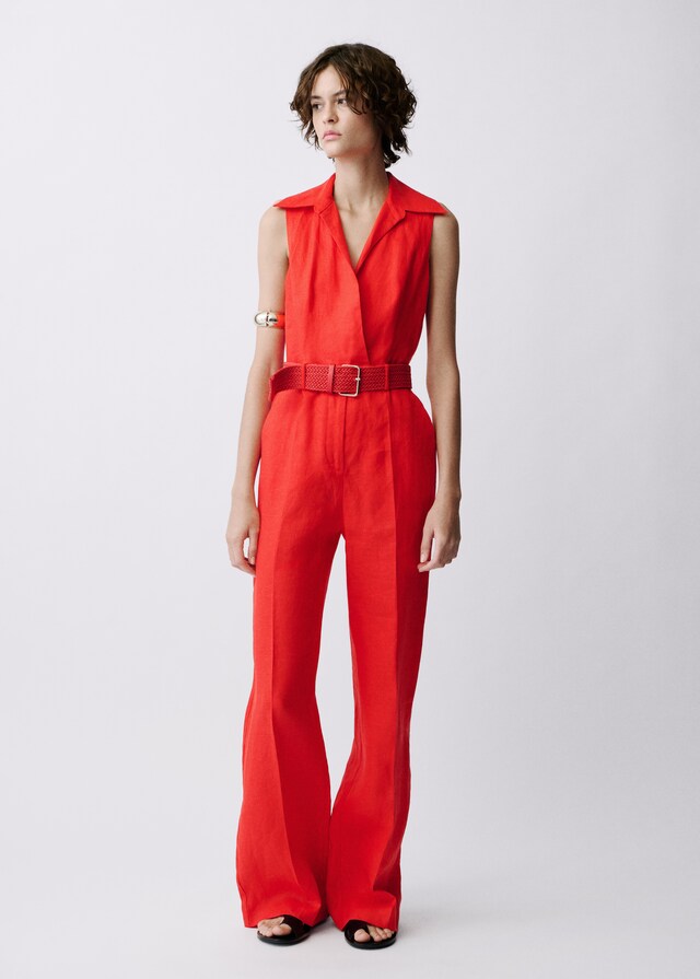 Mango Hemdblusen-Jumpsuit aus Leinen mit Gürtel Fabrikverkauf