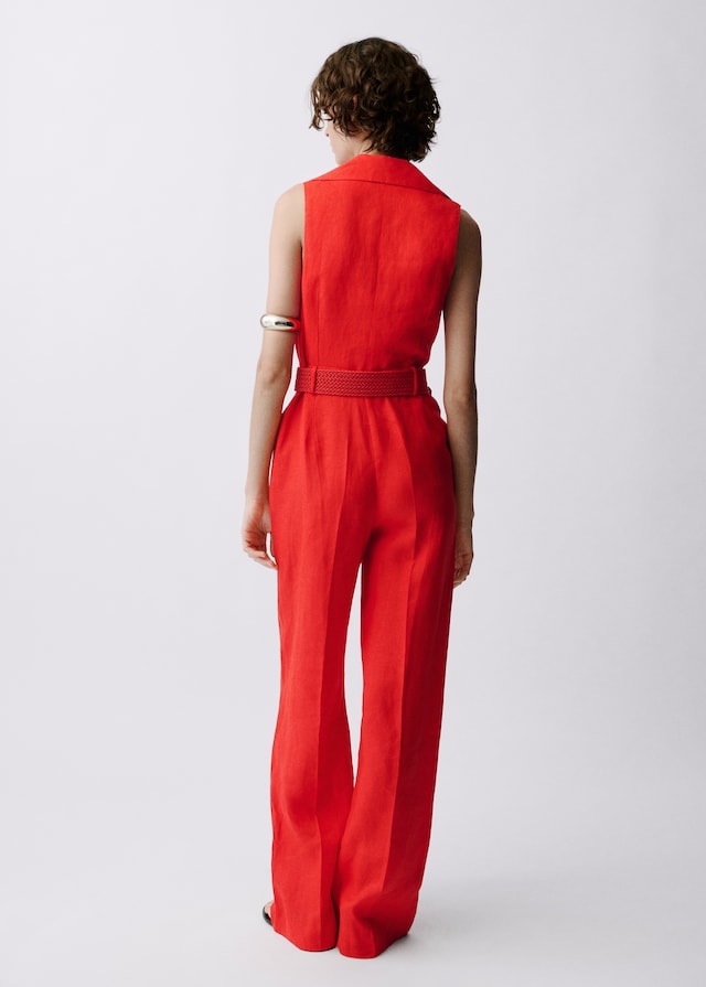 Mango Hemdblusen-Jumpsuit aus Leinen mit Gürtel Fabrikverkauf