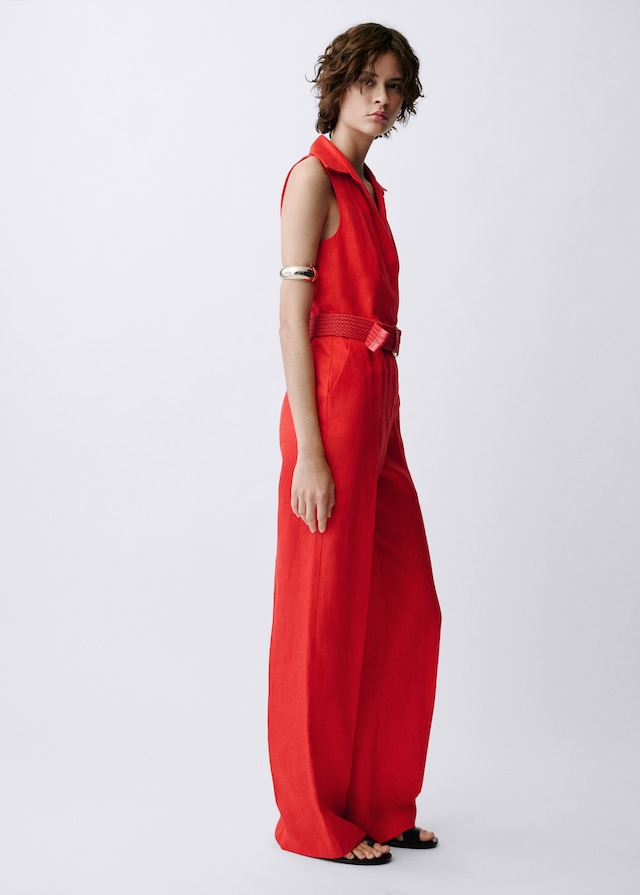 Mango Hemdblusen-Jumpsuit aus Leinen mit Gürtel Fabrikverkauf