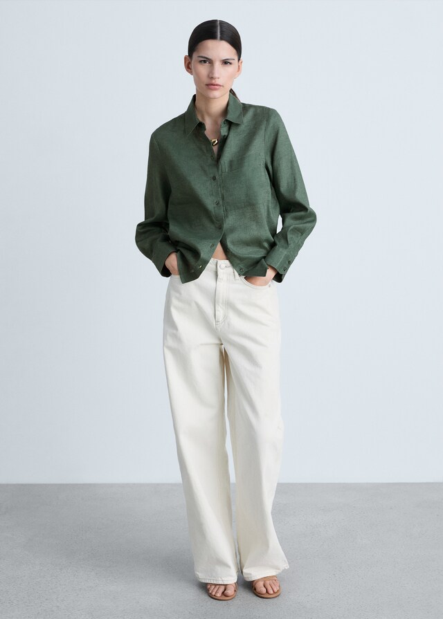 Mango Leinen-Hemdbluse mit Tasche Online Shopping