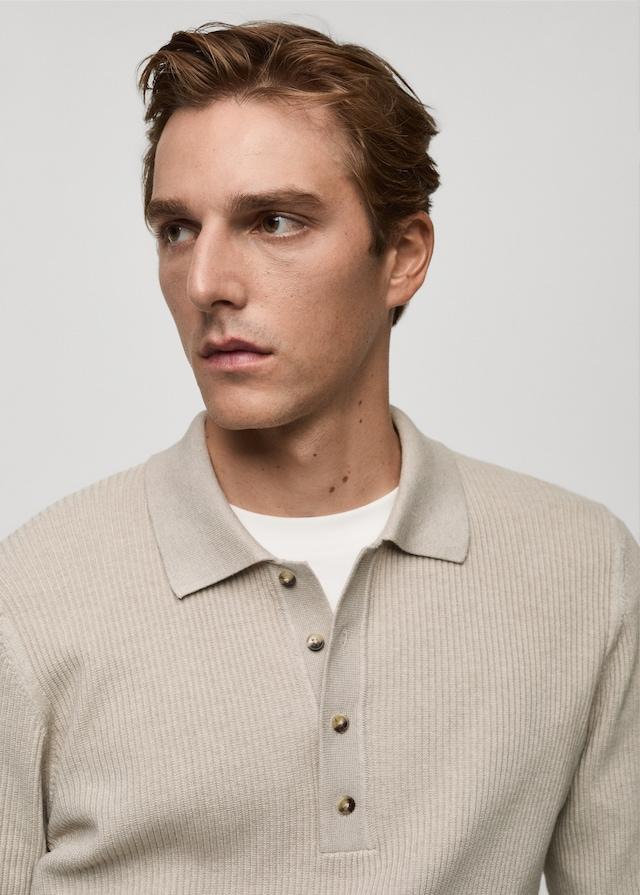 Mango Gerippter Pullover aus Baumwollgemisch mit Polo-Kragen Top Angebot