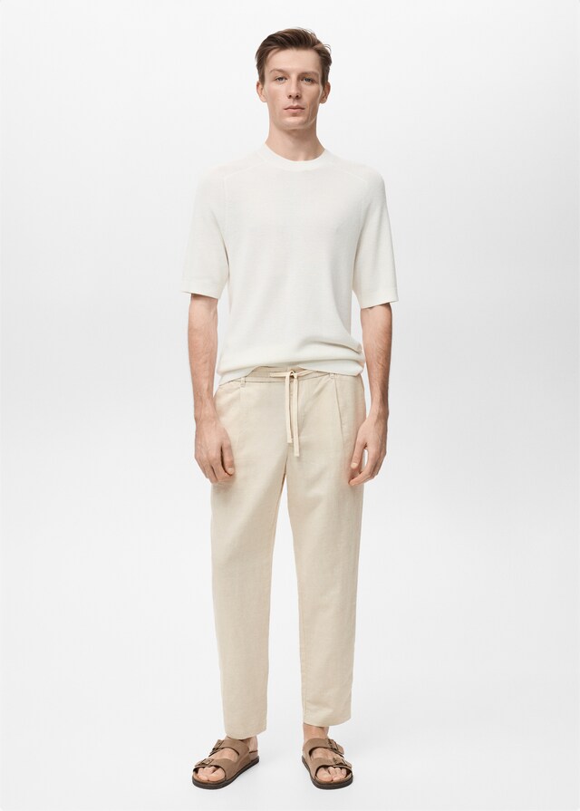 Mango Slim Fit-Leinenhose mit Kordel Tiefpreis