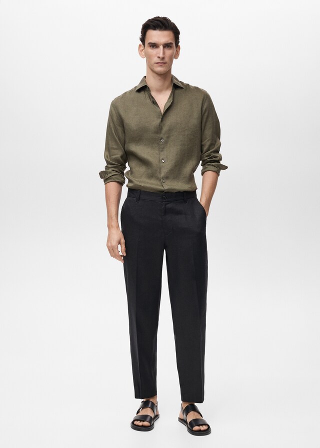 Mango Slim Fit-Hemd aus 100 % Leinen Neueste Stile