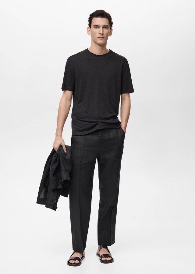 Mango Slim-Fit-T-Shirt aus Leinen Sonderangebot der Fabrik