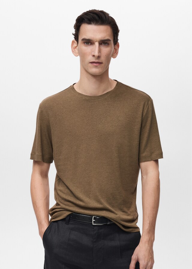 Mango Slim-Fit-T-Shirt aus Leinen