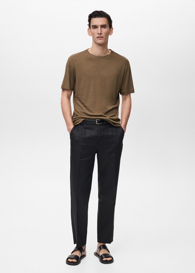Mango Slim-Fit-T-Shirt aus Leinen Vierteljährliche Förderung