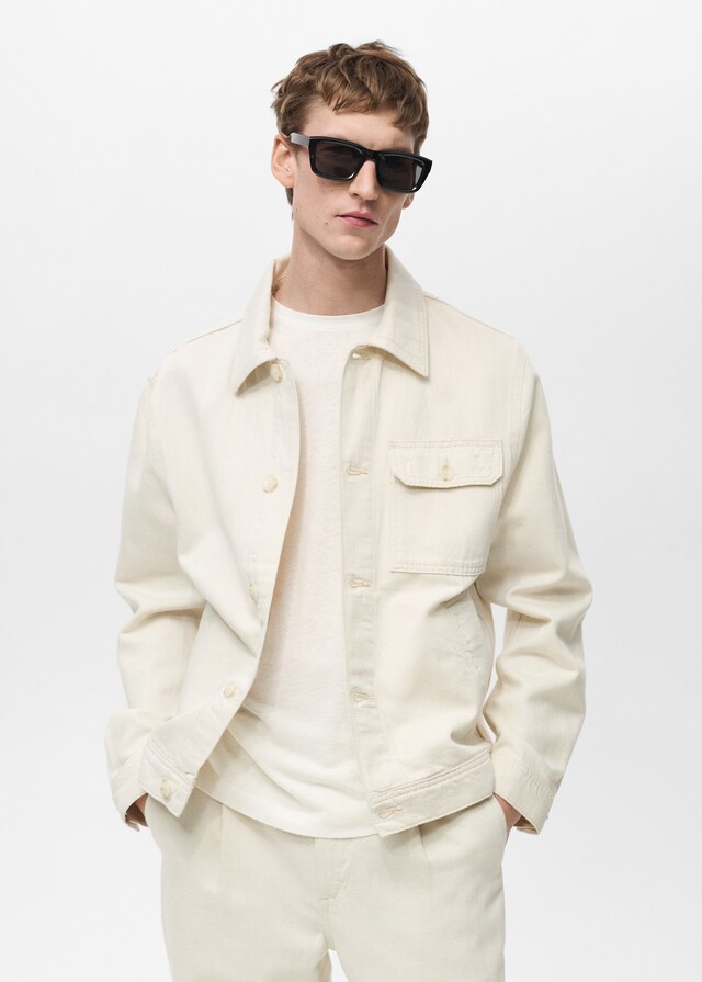 Mango Hemdjacke aus Leinen und Baumwolle mit Tasche