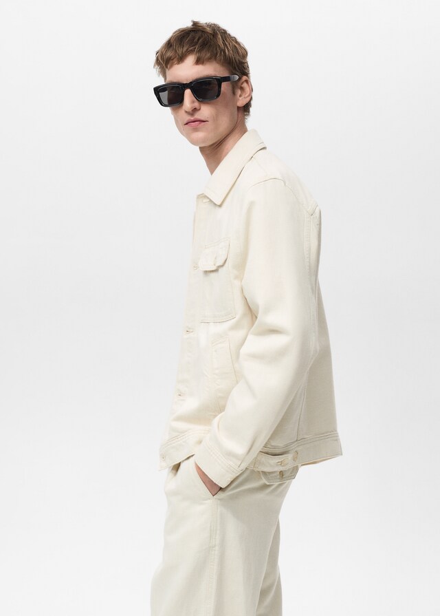 Mango Hemdjacke aus Leinen und Baumwolle mit Tasche Black Friday Preise