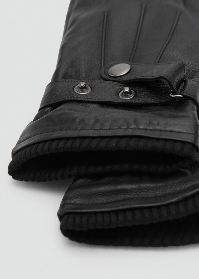 Mango Handschuhe aus 100 % Leder mit verstellbarem Riemen und Knöpfen