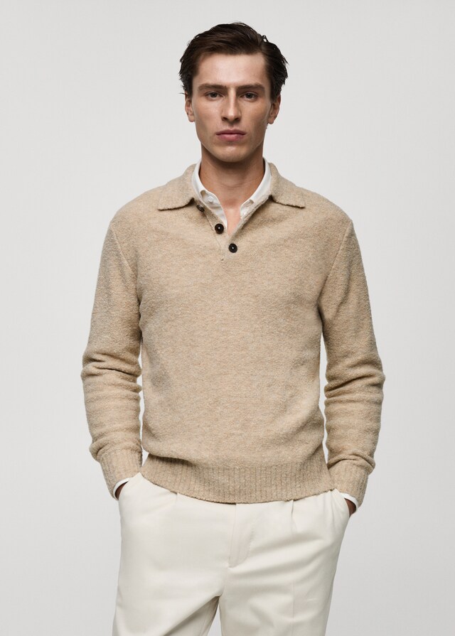 Mango Strick-Poloshirt mit Mini-Bouclé