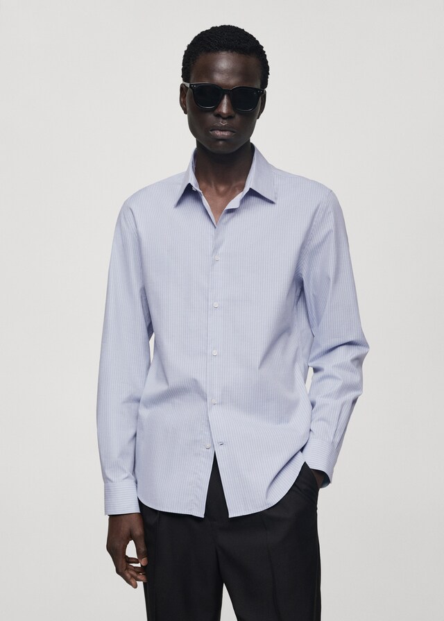 Mango Slim Fit-Baumwollhemd mit Nadelstreifenmuster