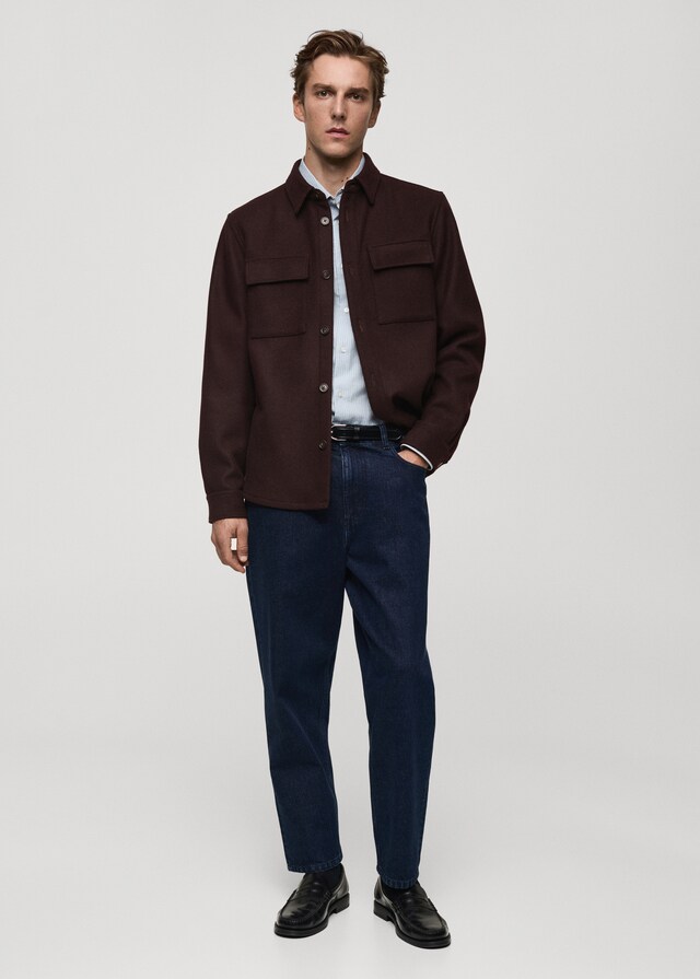 Mango Wollflanell-Overshirt mit Taschen Großer Ausverkauf