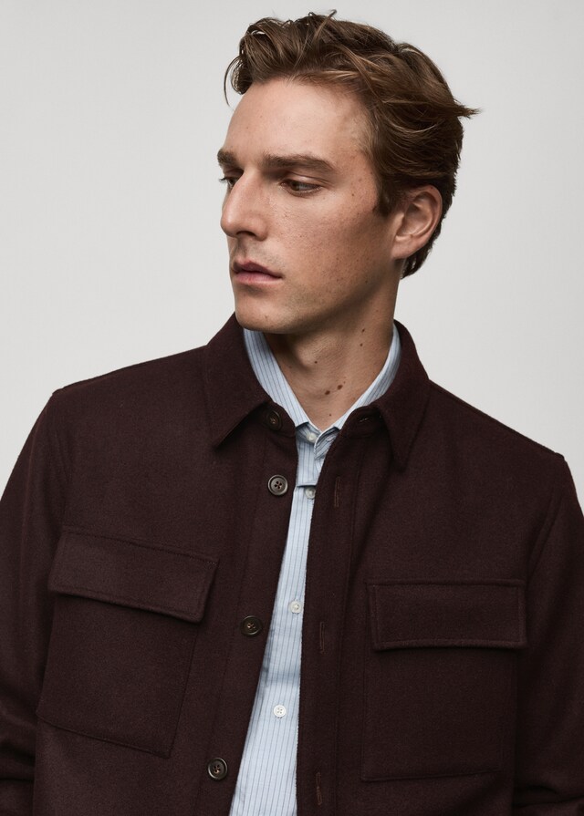 Mango Wollflanell-Overshirt mit Taschen Großer Ausverkauf
